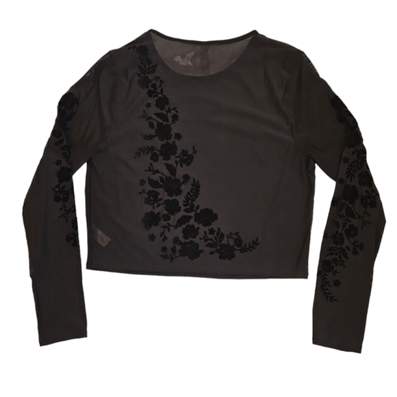 Athleta Limited Edition Velvet Rose Cropped Top Size L Black Mesh - Picture 4 of 7